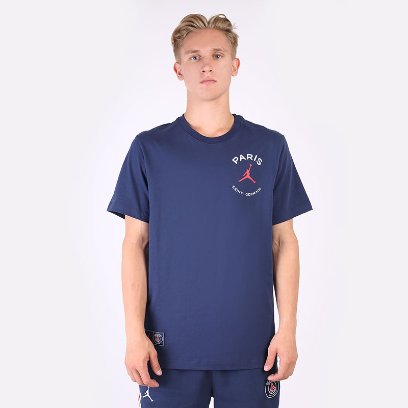 мужская синяя футболка Jordan Paris Saint-Germain Logo T-Shirt DB6514-410 - цена, описание, фото 3